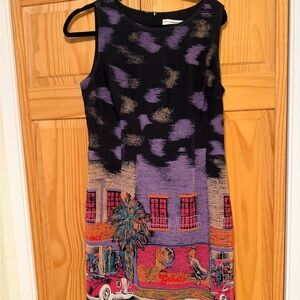 Molly Bracken Black and Purple Artistic Midi Dress